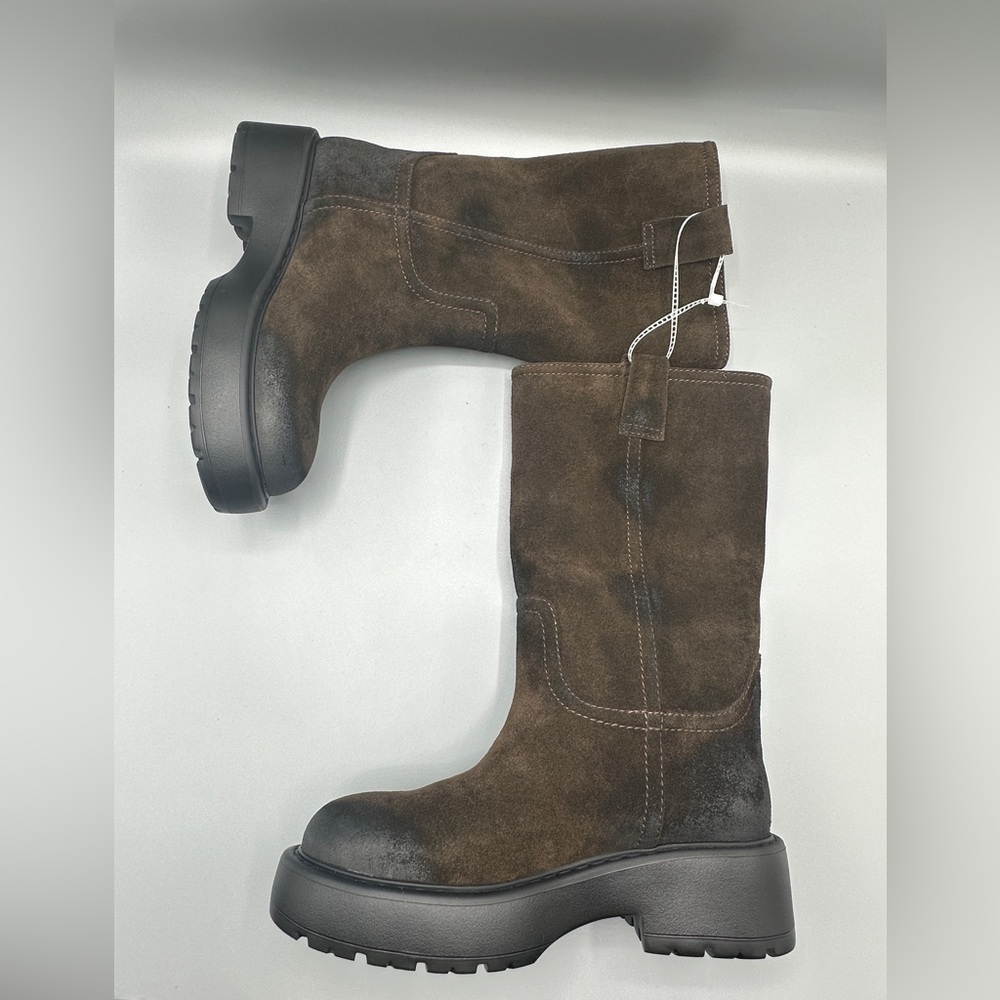 Jeffrey Campbell  Suede Leather Combat Boots Chunky Sole Women’s Size 7 Brown